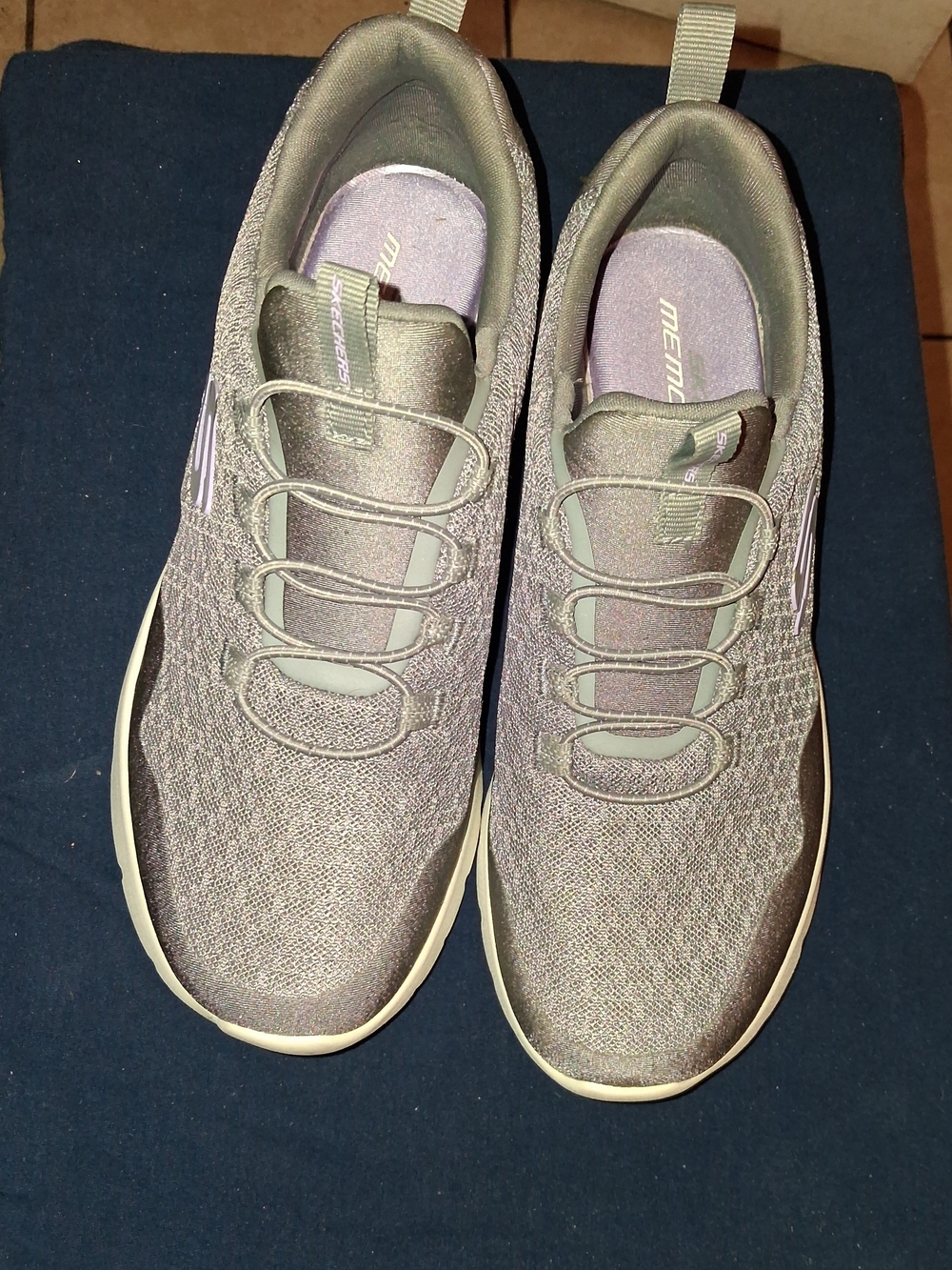 Skechers Women’s Slip-On Knit Sneakers in Light Purple and Gray